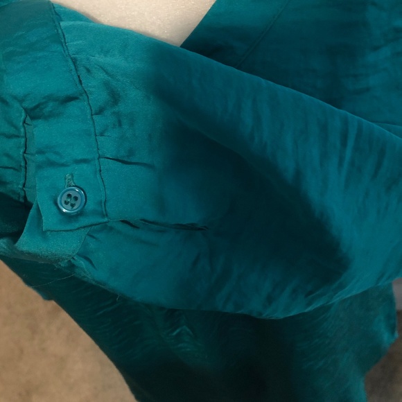 Silky Teal V-Neck Blouse - Picture 3 of 3